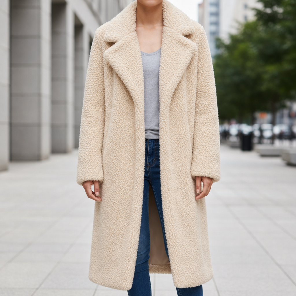 Toledo Long Teddy Coat in Apricot