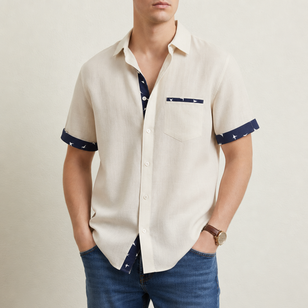 Gaeta Contrast Trim Button Shirt in Apricot