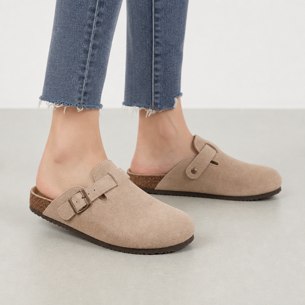 Formentor Orthopedic Suede Clogs in Beige