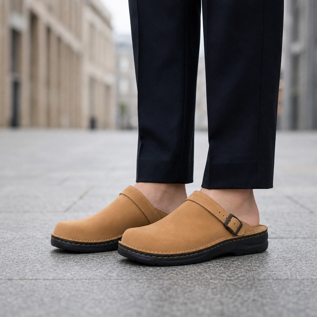 Fiesole Leather Buckle Clogs in Beige
