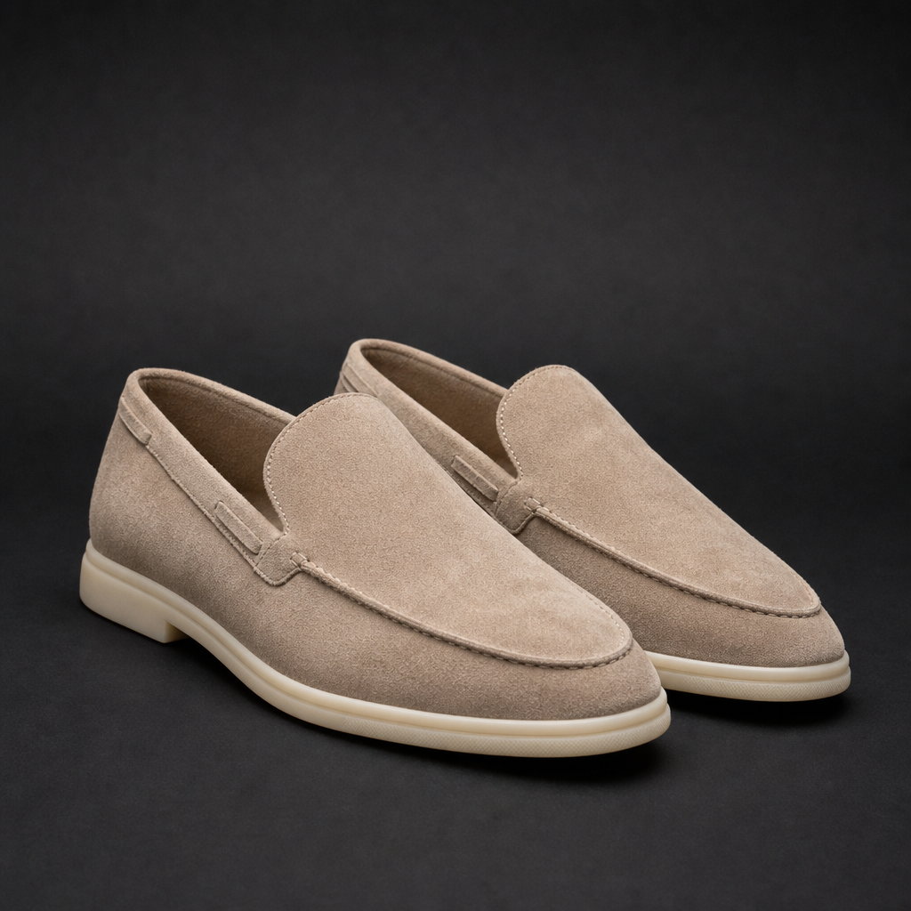 Nisyros Suede Slip-On Loafers in Beige