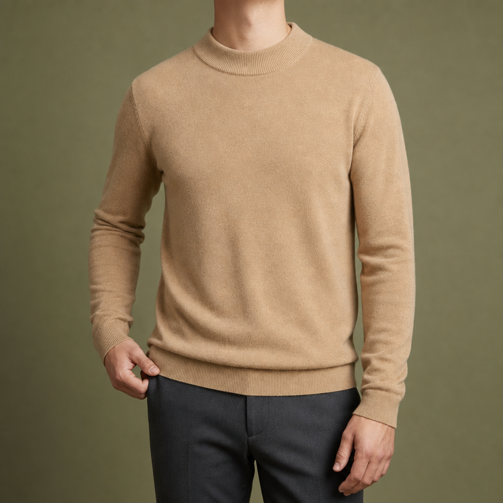Merida Mock Neck Cashmere Sweater in Beige