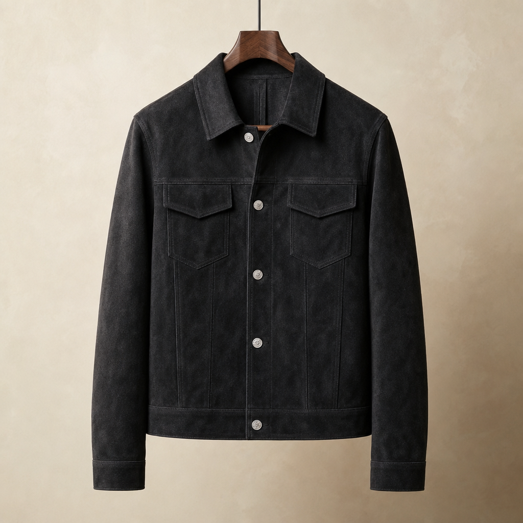 Astypalaia Suede Button-Up Jacket in Black
