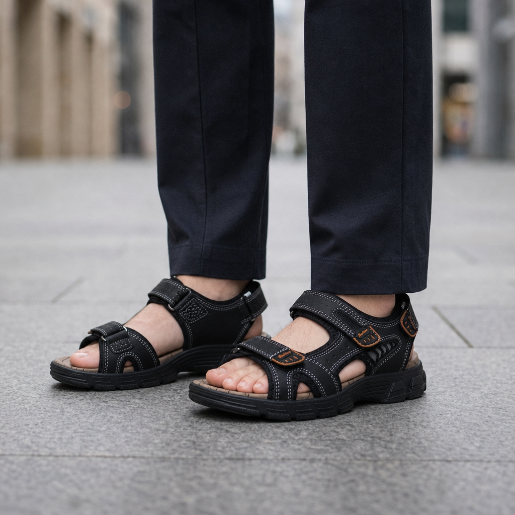 Porquerolles Adjustable Strap Sport Sandals in Black