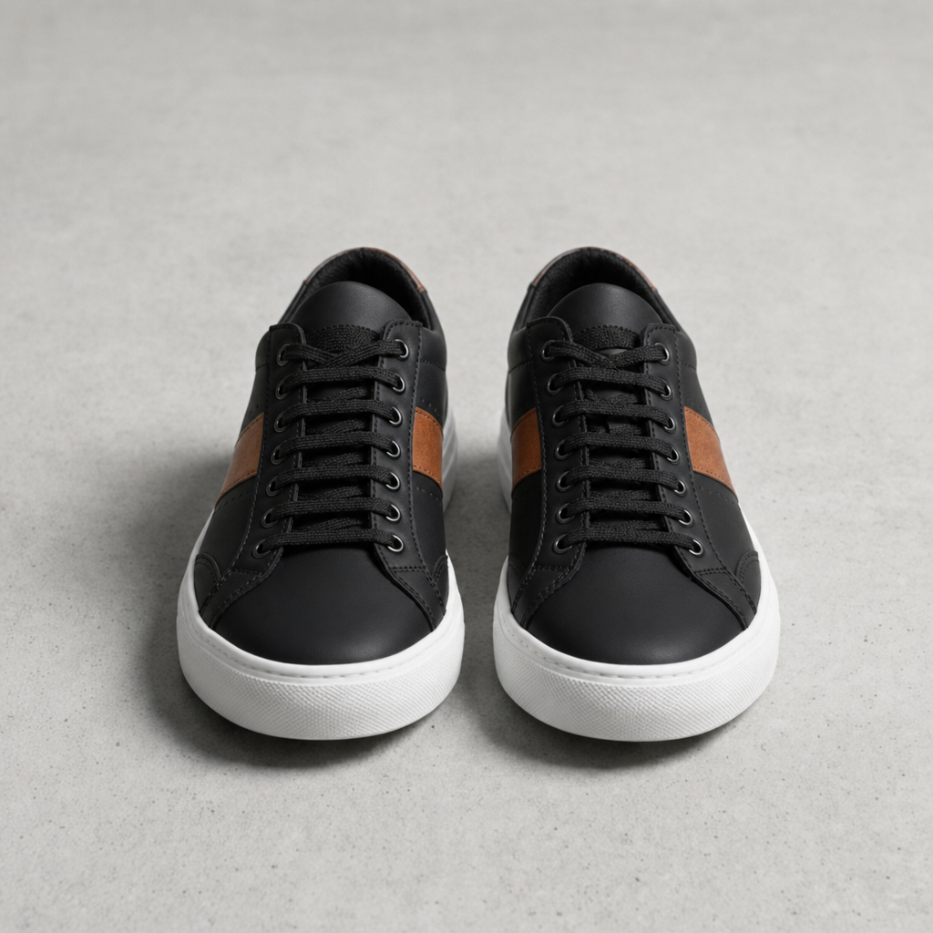 Denia White Leather Sneakers in Black