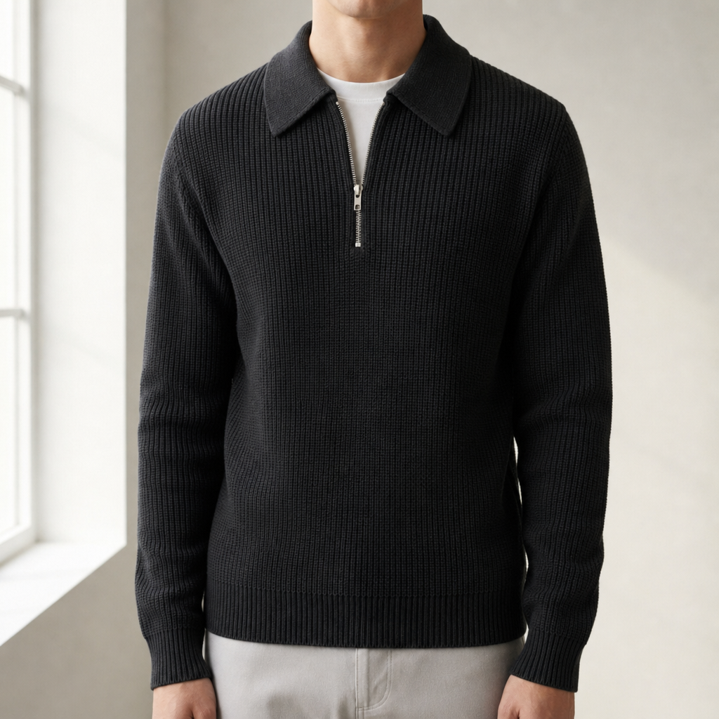 Menton Quarter Zip Knit Sweater in Black