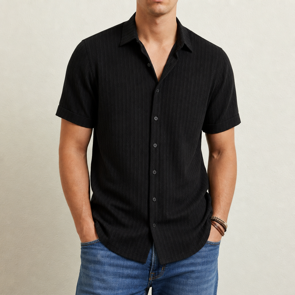 Sitia Striped Short Sleeve Shirt in Black