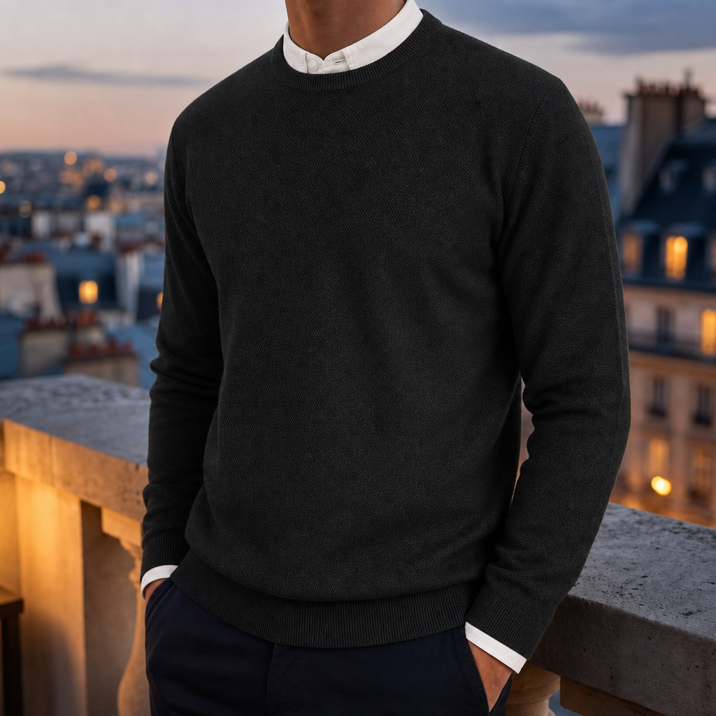 Assisi Classic Crew Neck Sweater in Black