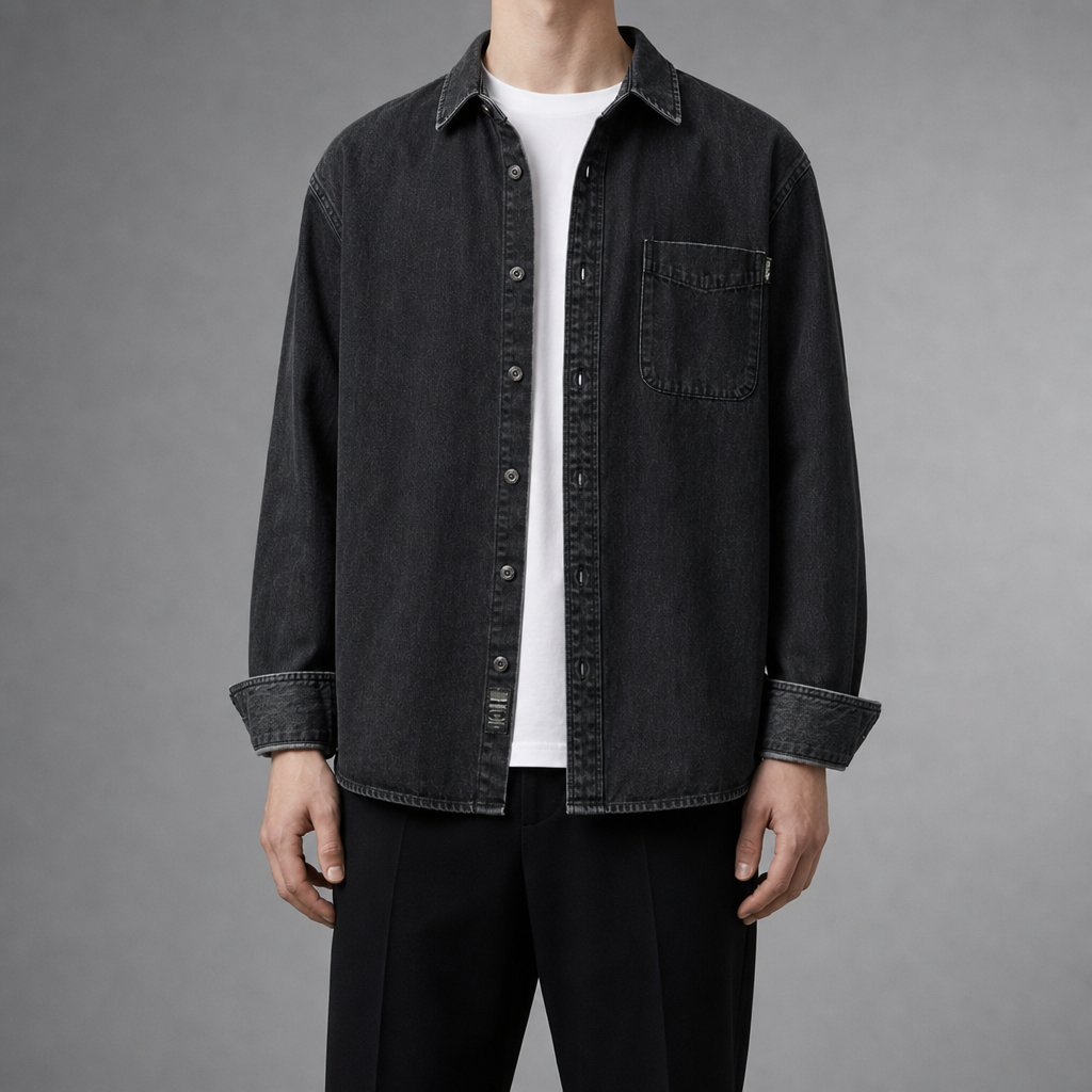 Merano Vintage Wash Denim Shirt in Black