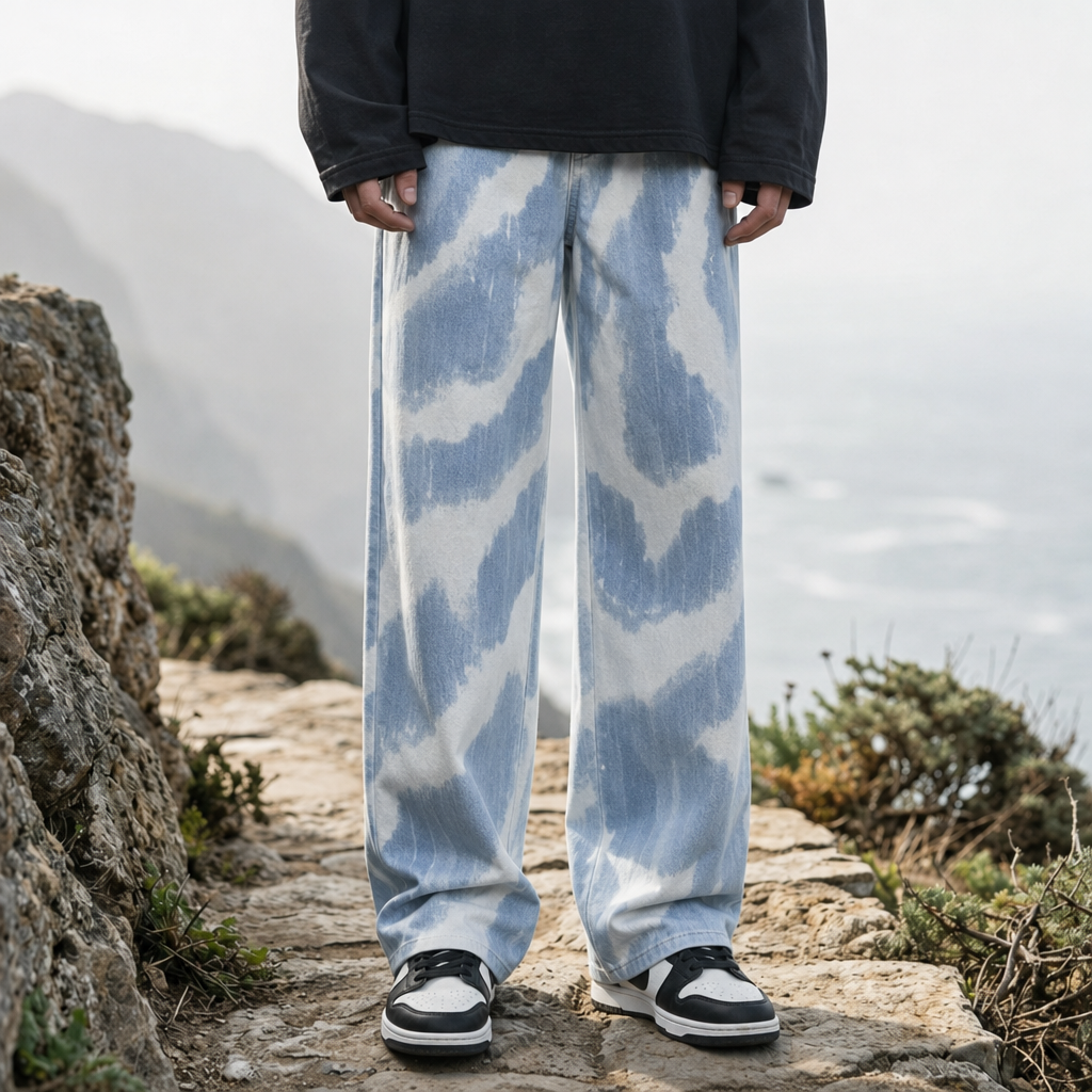 Nimes Cloud Print Painter Pants in Blue