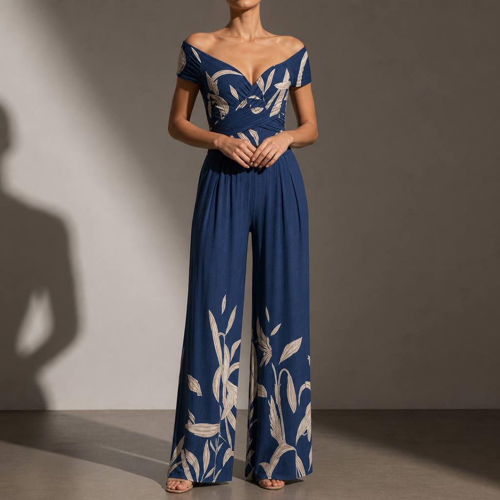 Lesvos Floral Wide-Leg Jumpsuit in Blue