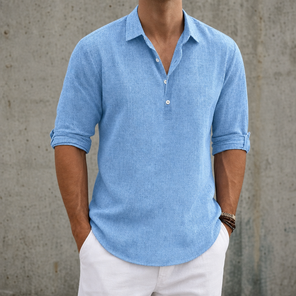 Ubeda Linen Henley Shirt in Blue