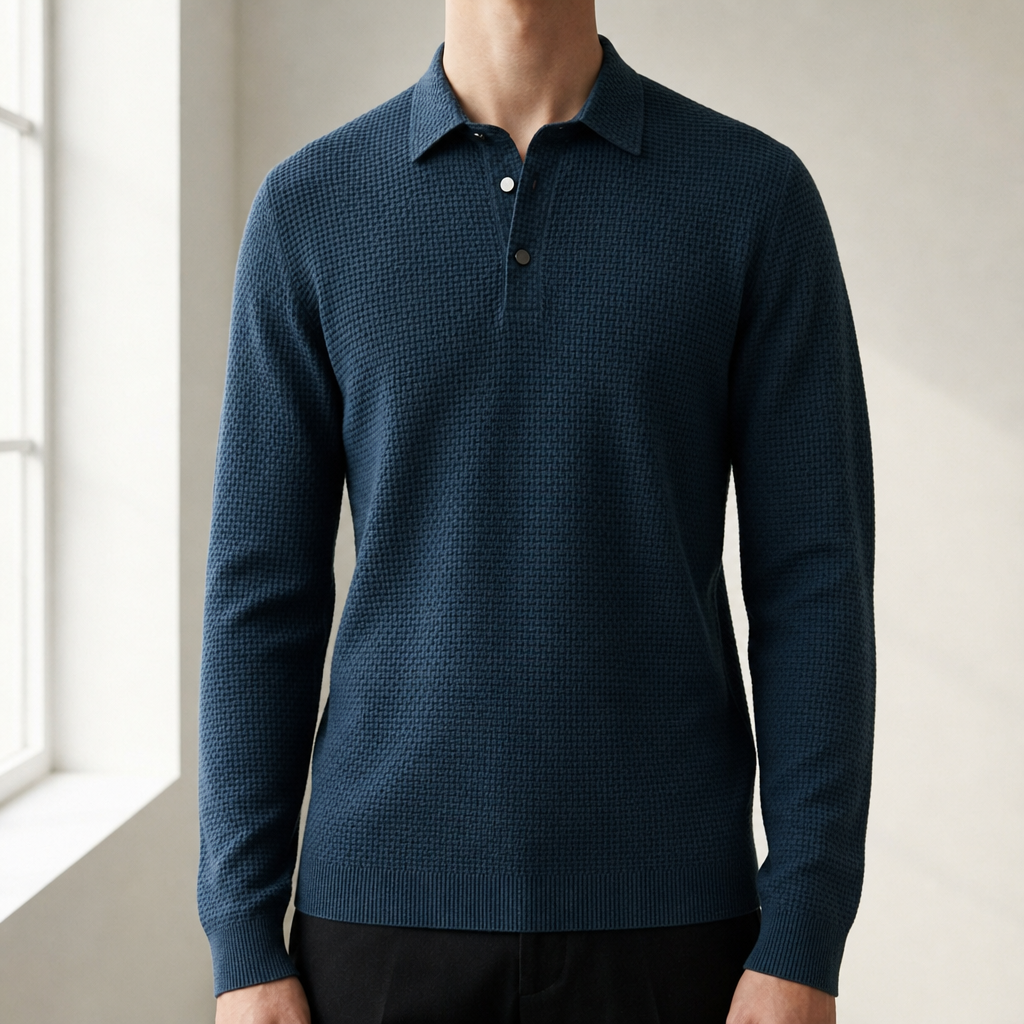 Tarragona Textured Knit Polo in Navy Blue