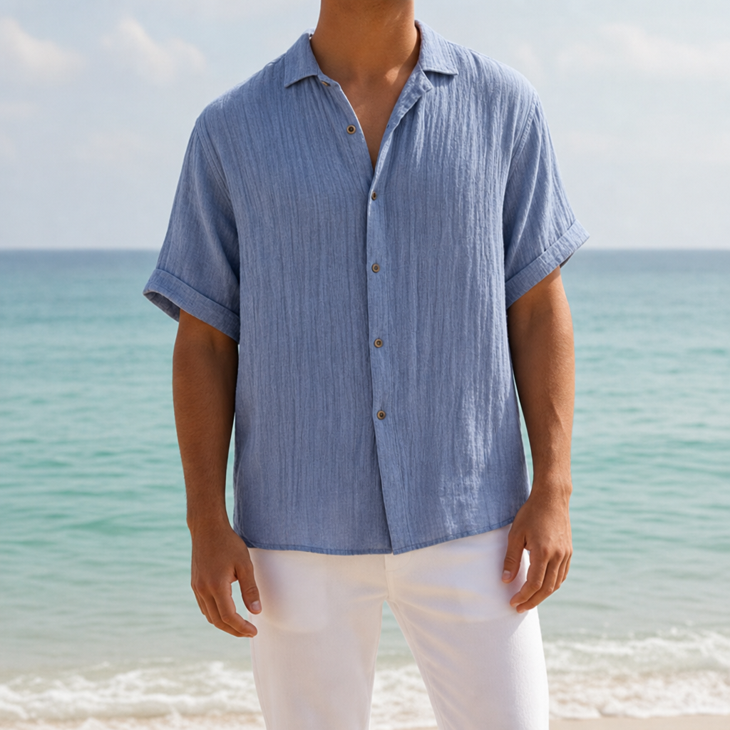 Olhao Linen Button-Up Shirt in Blue