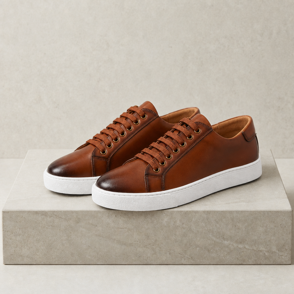 Antiparos Leather Casual Sneakers in Brown