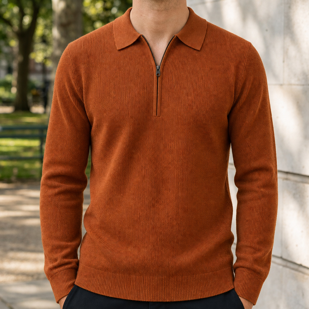 Bolzano Ribbed Quarter-Zip Sweater in Burnt Orange