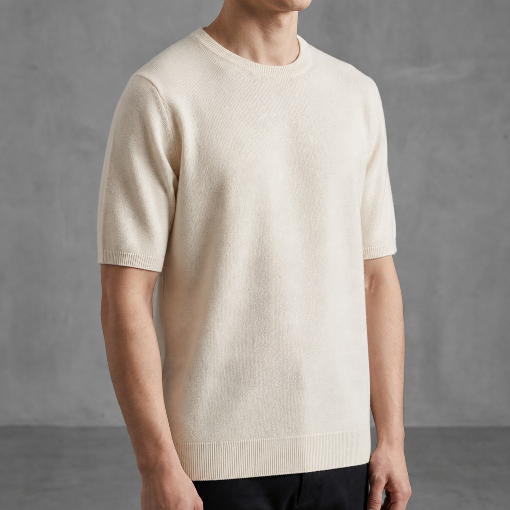 Makarska Cashmere Blend Knit Tee in Cream