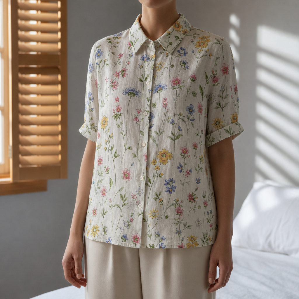 Cadaques Floral Linen Shirt in White Floral