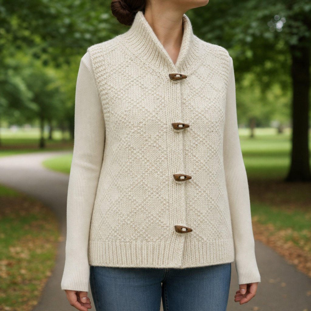 Bandol Chunky Knit Toggle Vest in Ivory Cream