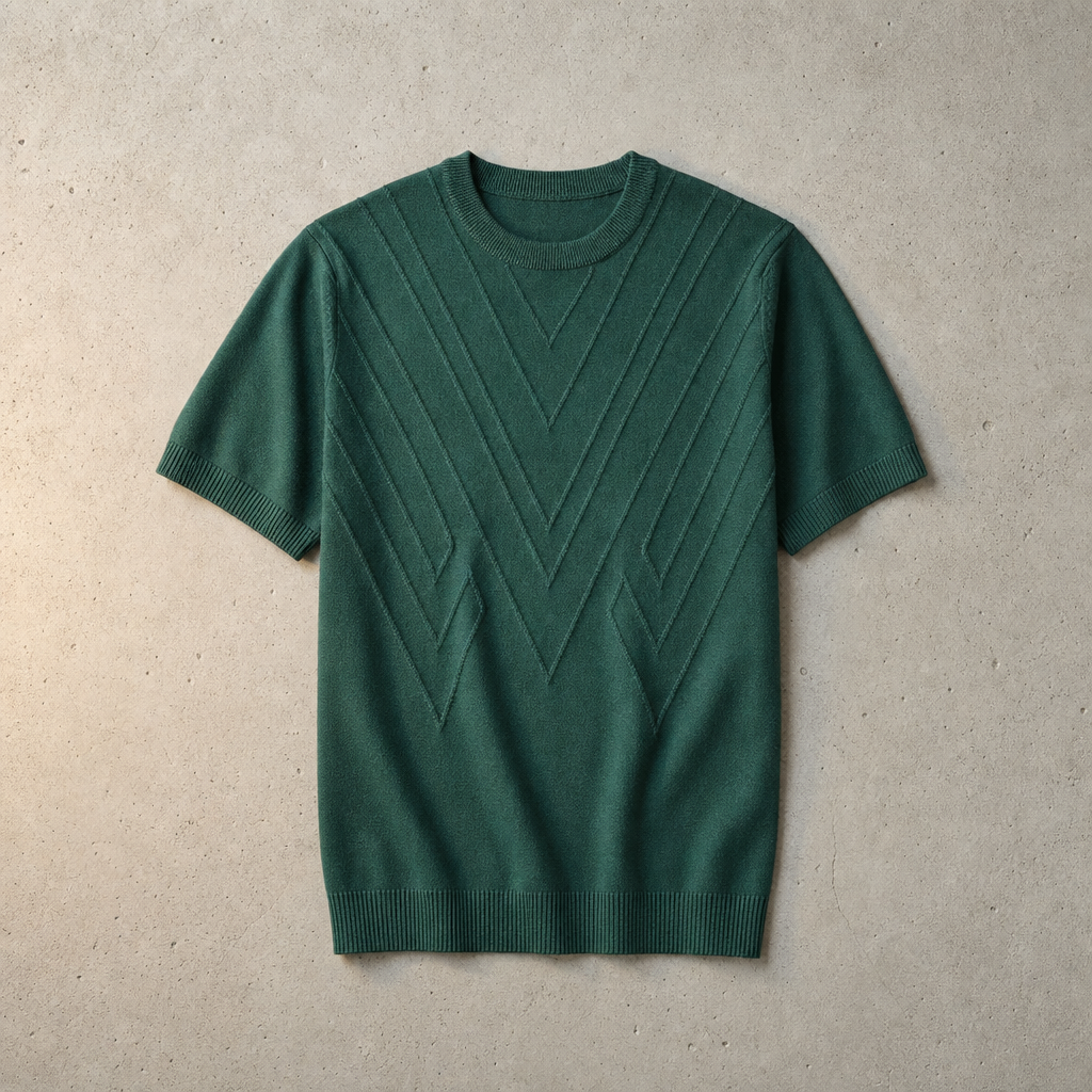 Rimini Geometric Knit T-Shirt in Emerald Green