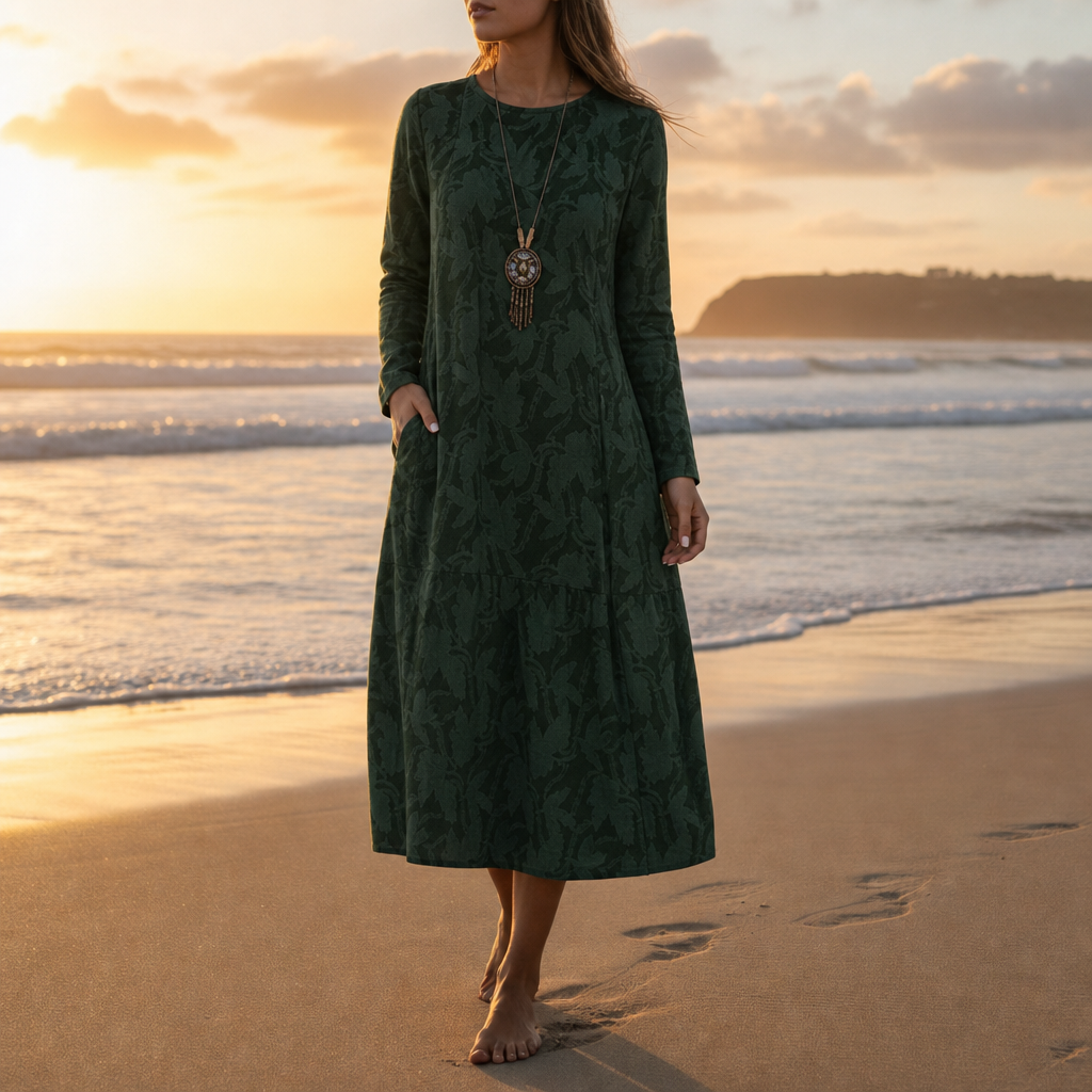 Estoril Printed Pocket Midi Dress in Green