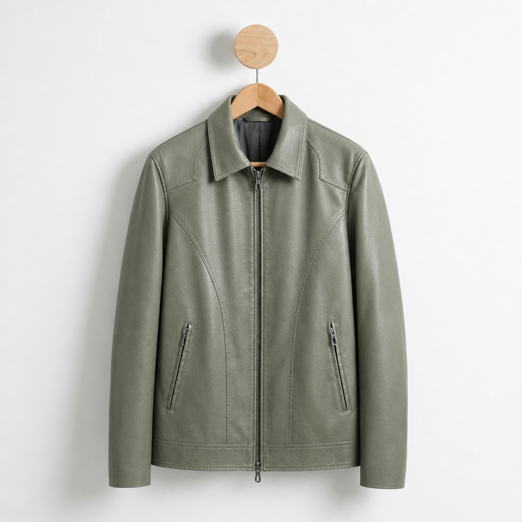 Serifos Classic Leather Jacket in Green