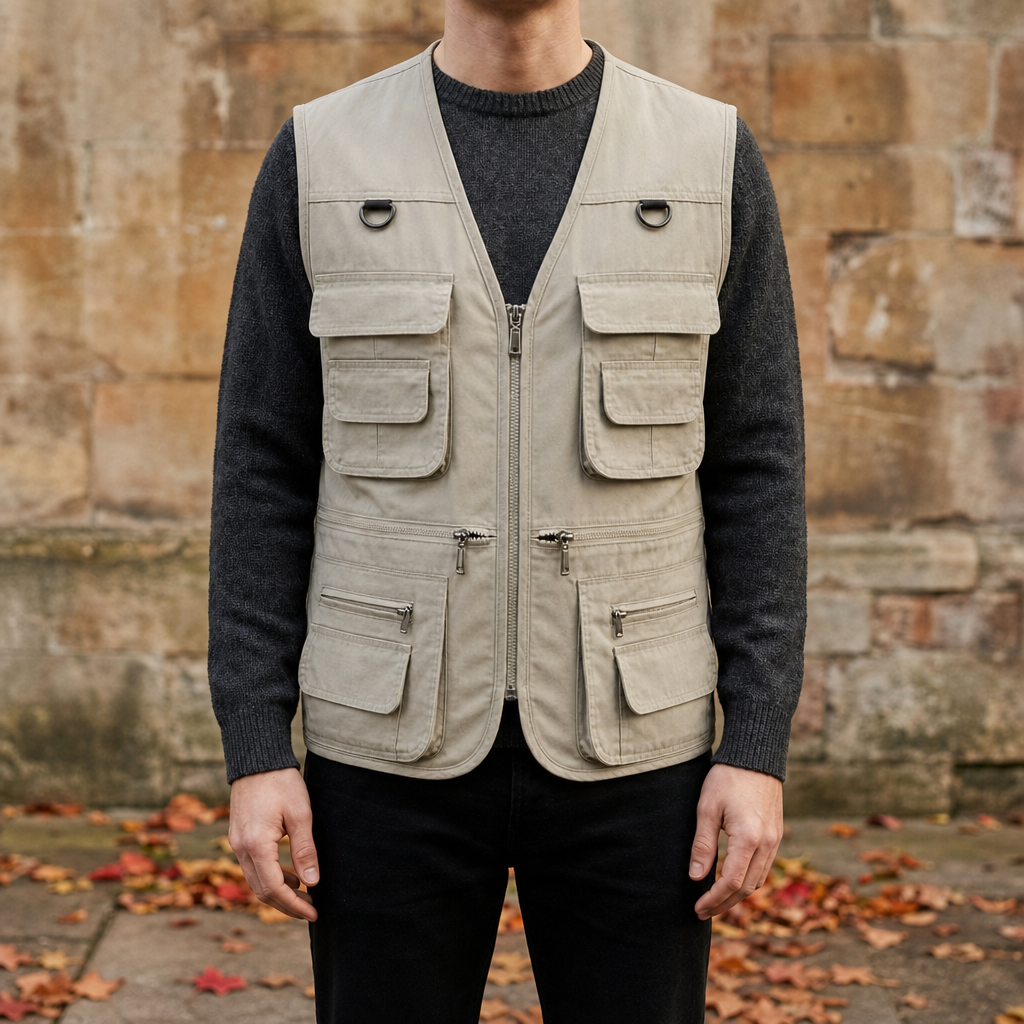 Ikaria Multi-Pocket Cargo Vest in Khaki
