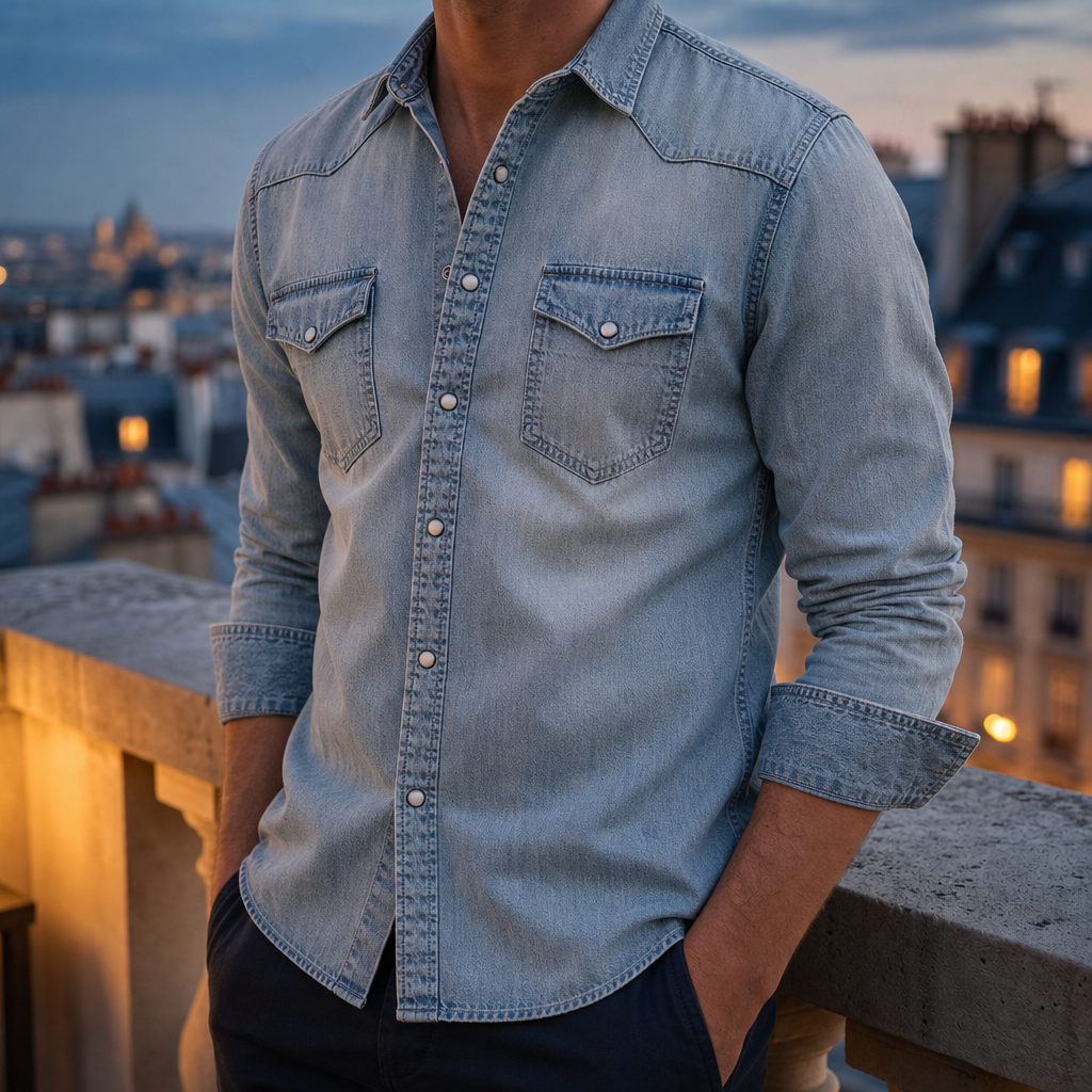 Como Slim Fit Denim Shirt in Light Blue