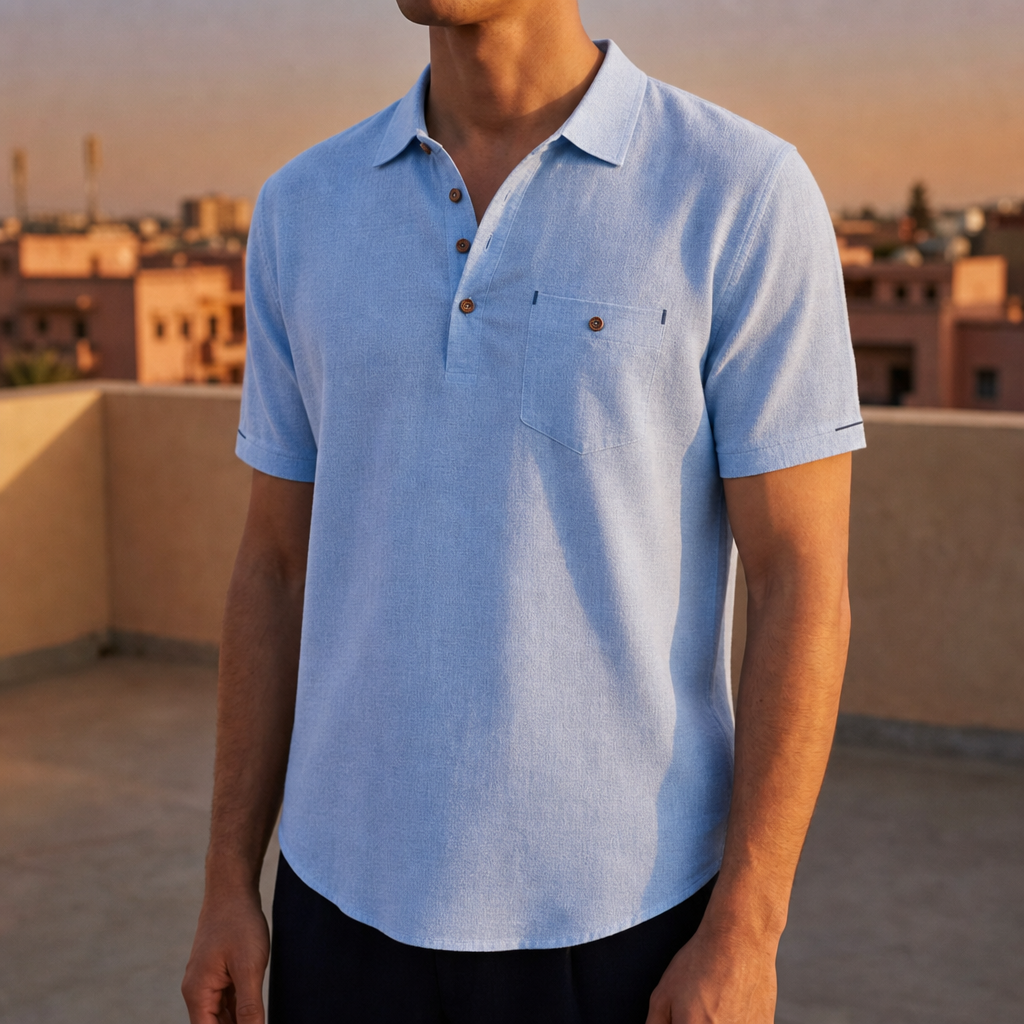 Guimaraes Linen Polo Shirt in Light Blue