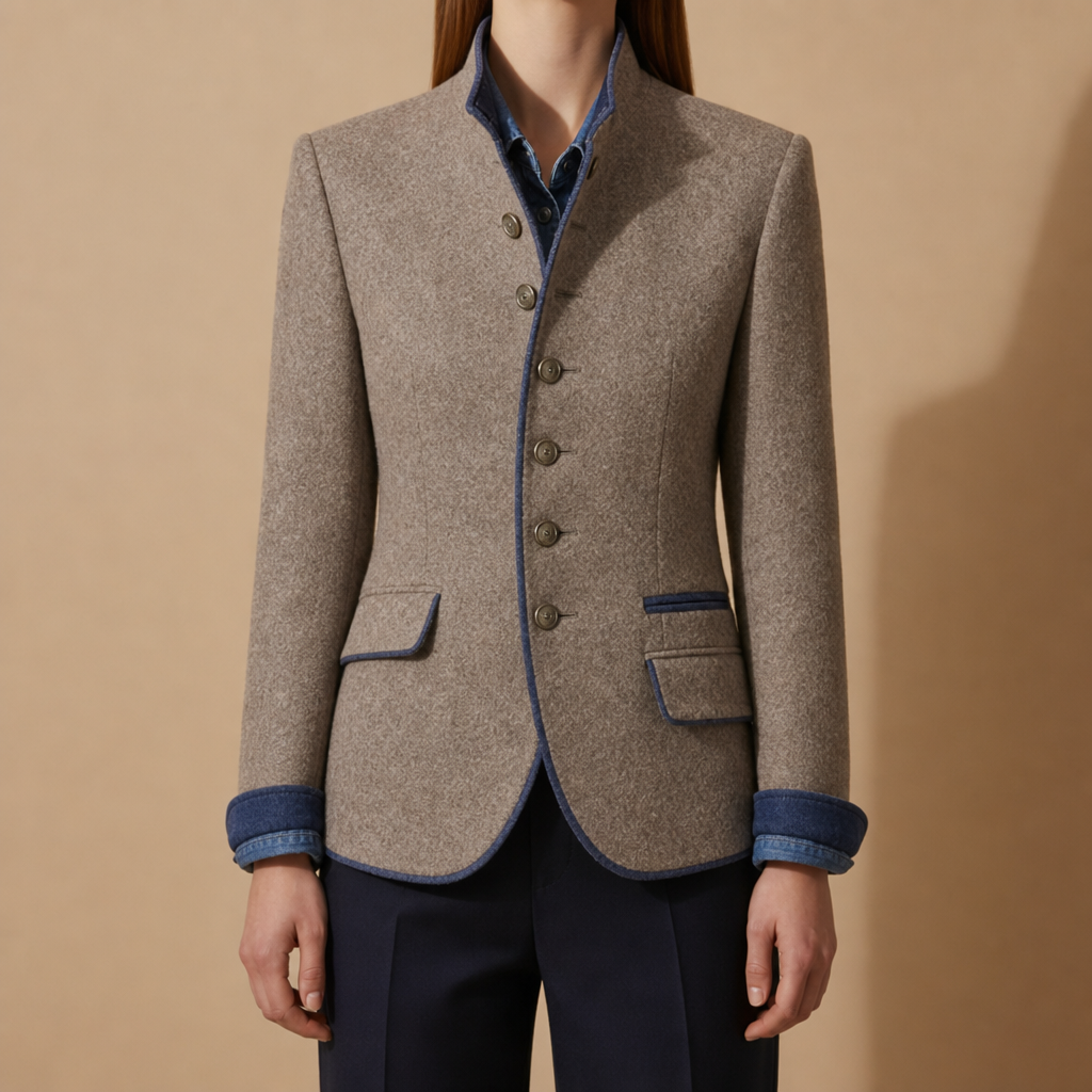 Amorgos Stand Collar Wool Blazer in Taupe Brown