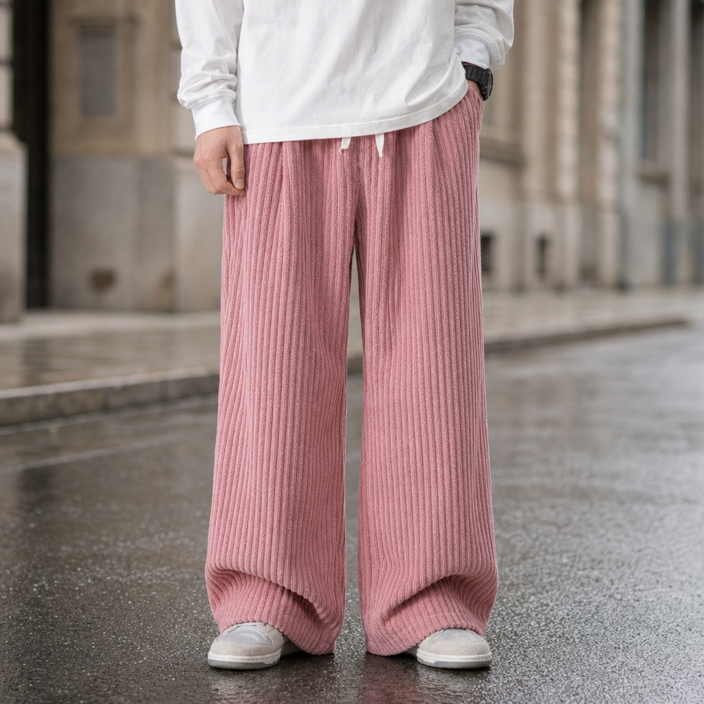 Korcula Wide Leg Corduroy Pants in Pink