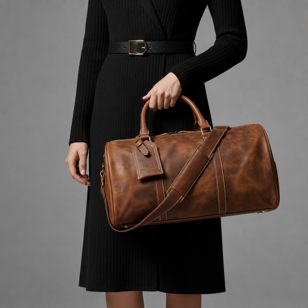 Lesvos Vintage Leather Duffel Bag in Retro Brown