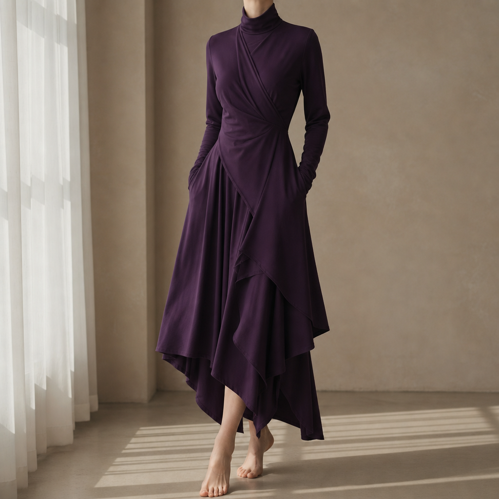 Opatija Draped Asymmetric Maxi Dress in Violet
