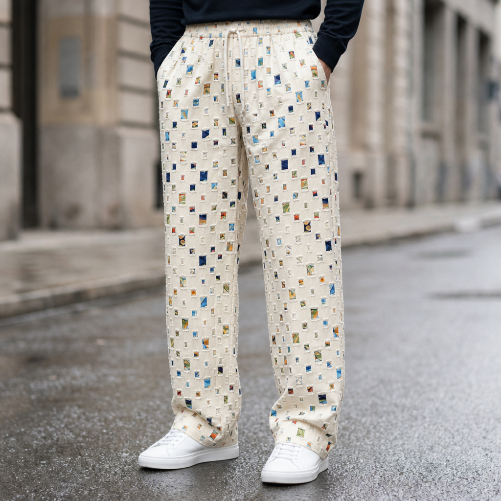 Chania Printed Straight Pants in White