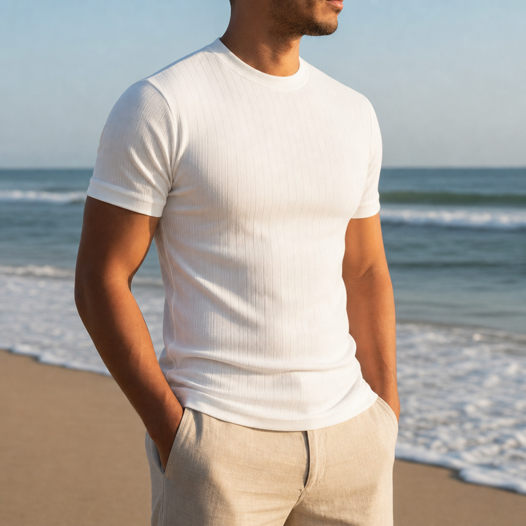 Sitia Ribbed Fitted T-Shirt in White