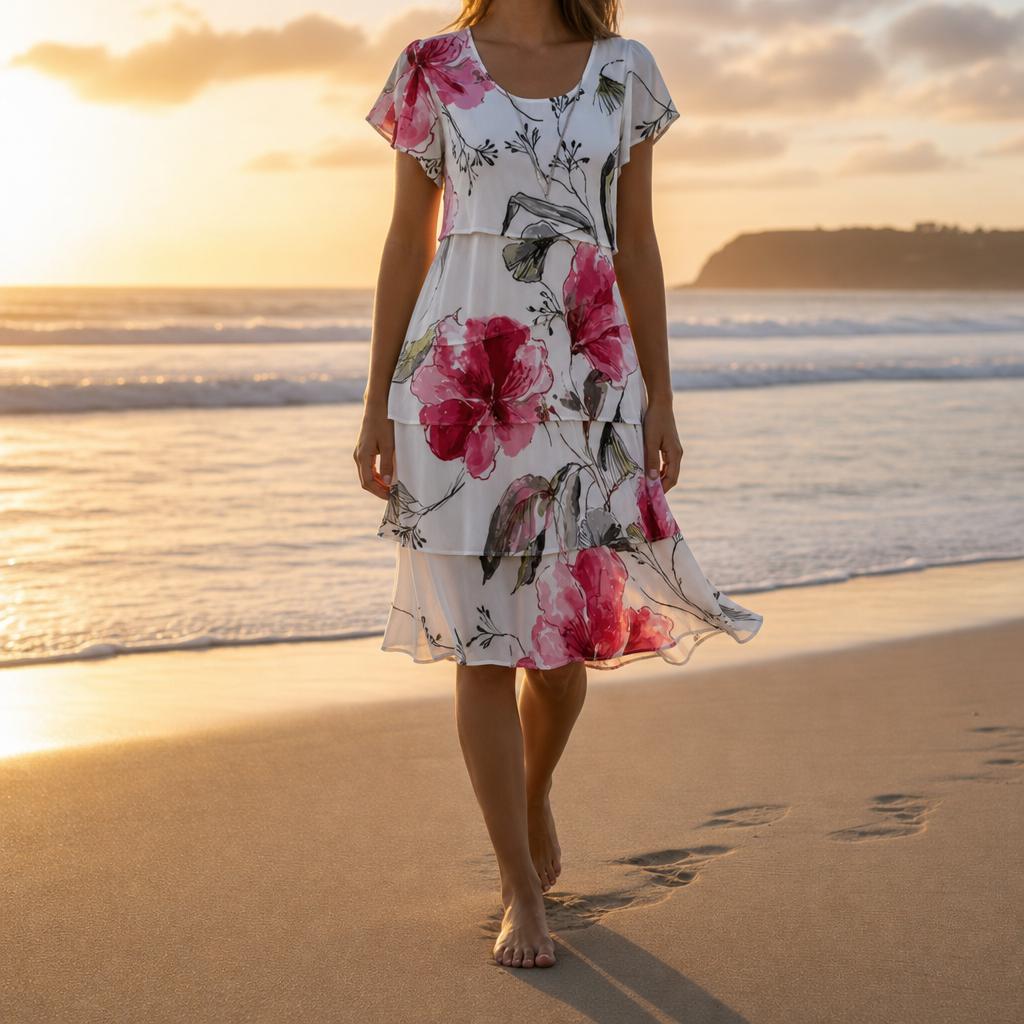 Deia Floral Tiered Mini Dress in White
