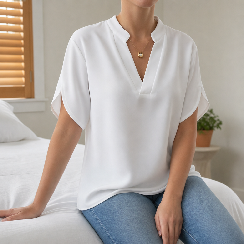 Milos V-Neck Chiffon Blouse in White