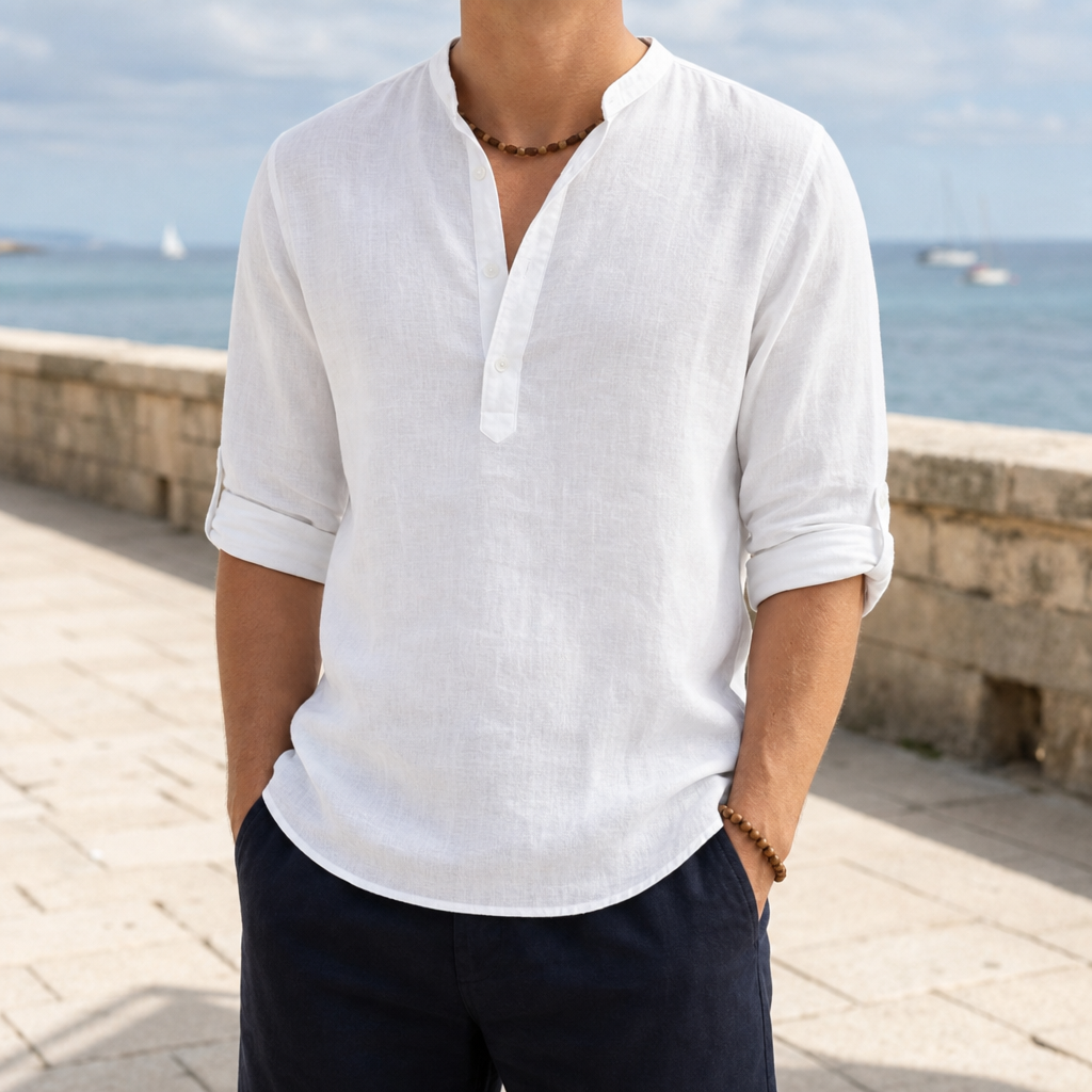 Sesimbra Linen Henley Shirt in White