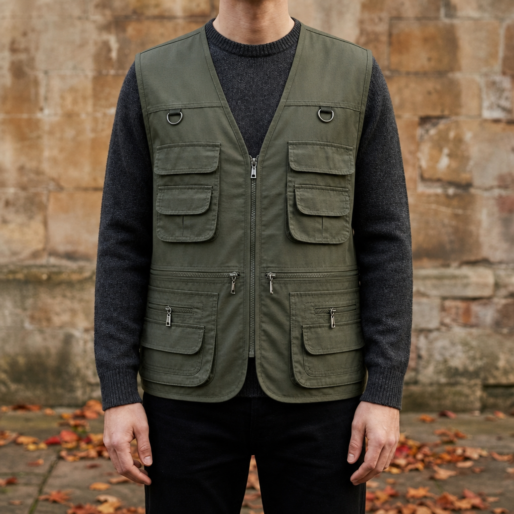 Ikaria Multi-Pocket Cargo Vest in Olive Green
