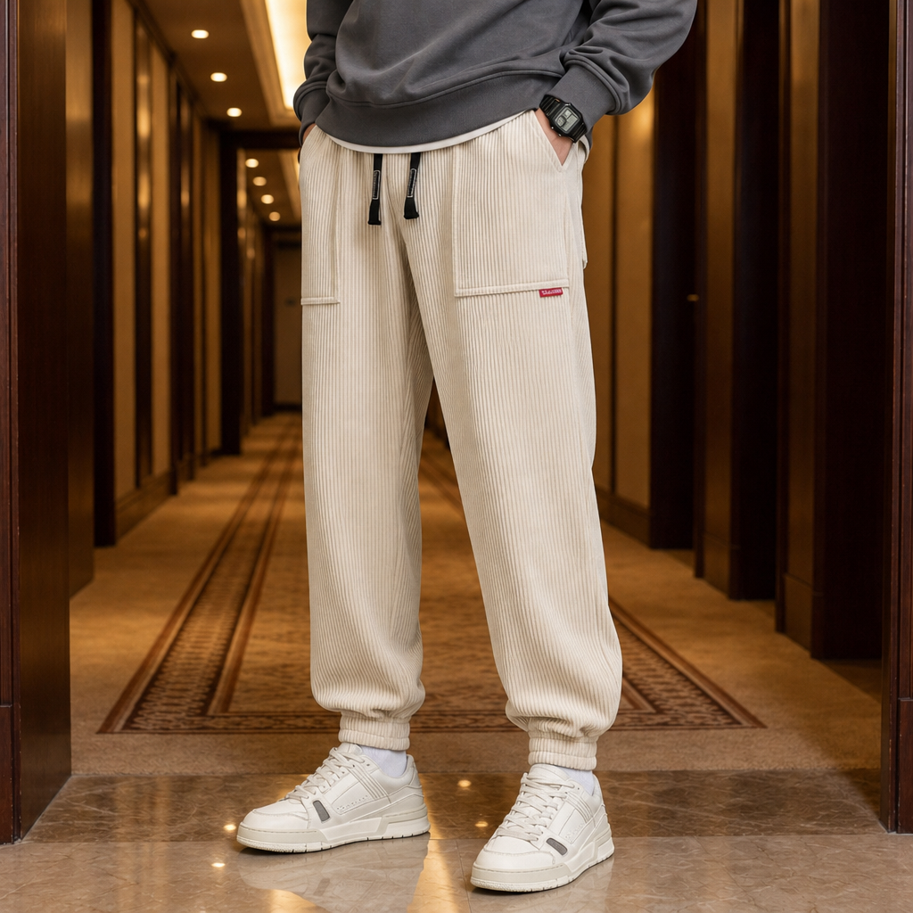 Tarifa Corduroy Jogger Pants in Beige