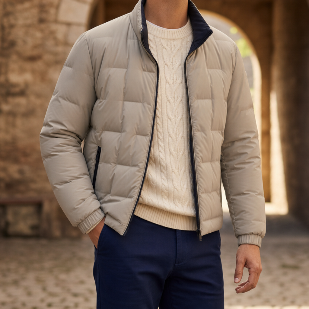 Porquerolles Quilted Down Puffer Jacket in Beige