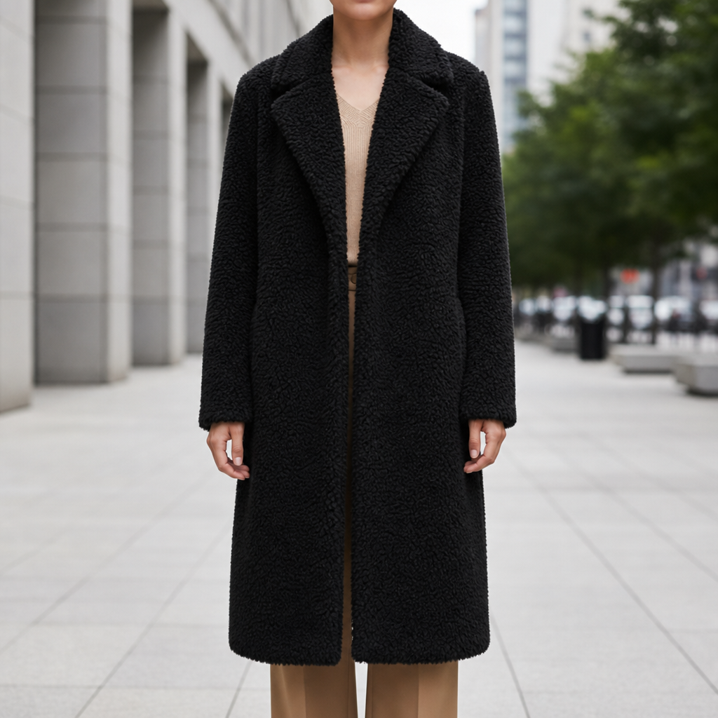 Toledo Long Teddy Coat in Black