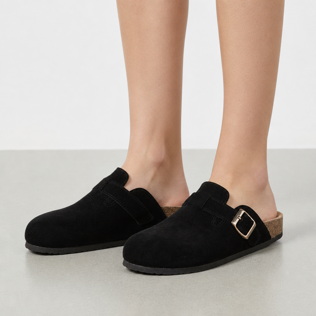 Formentor Orthopedic Suede Clogs in Black