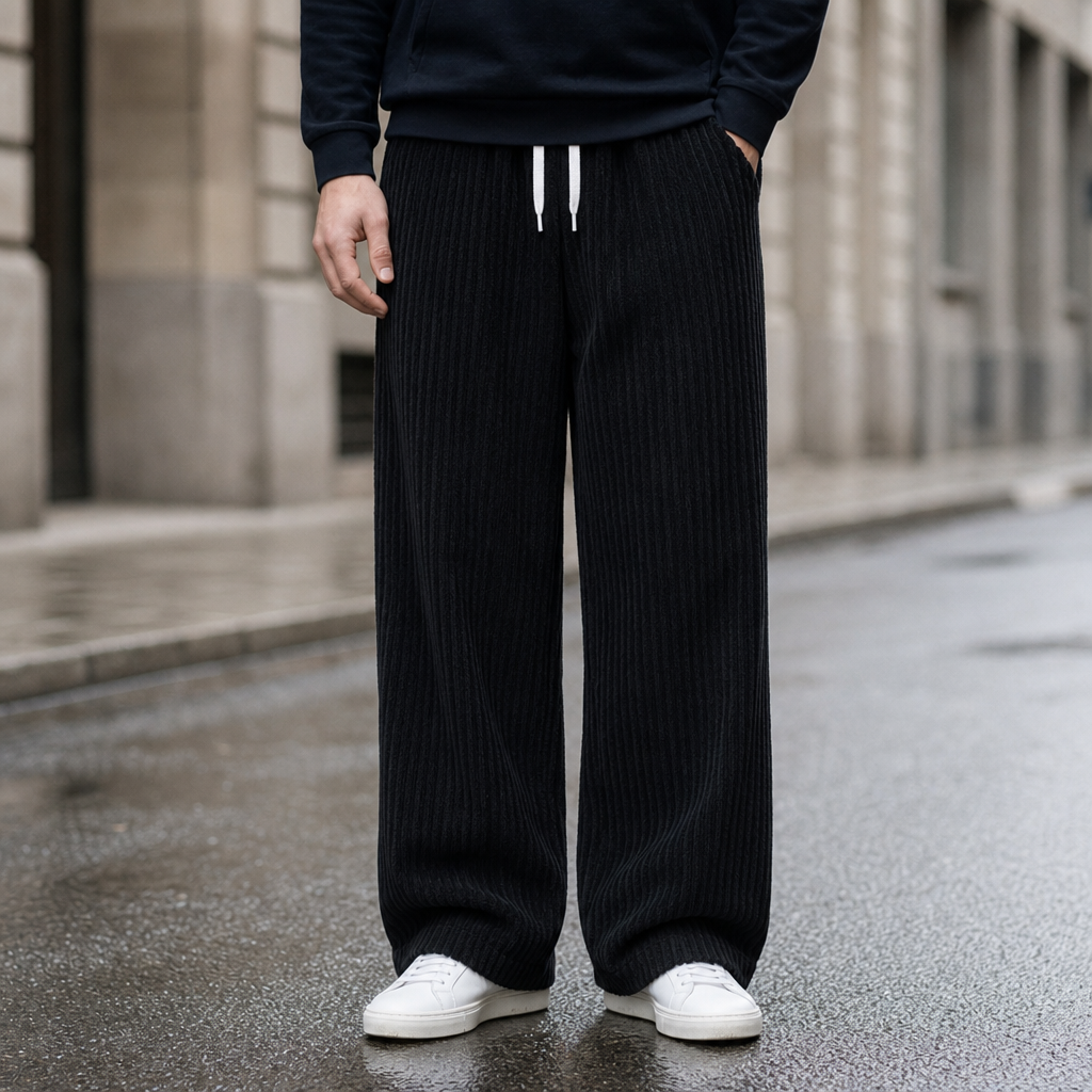 Korcula Wide Leg Corduroy Pants in Black