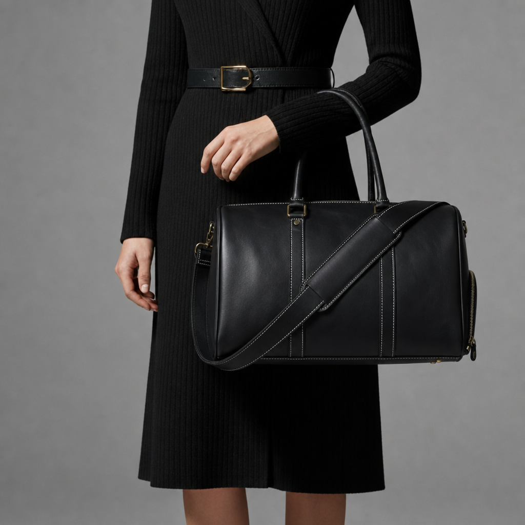 Lesvos Vintage Leather Duffel Bag in Black