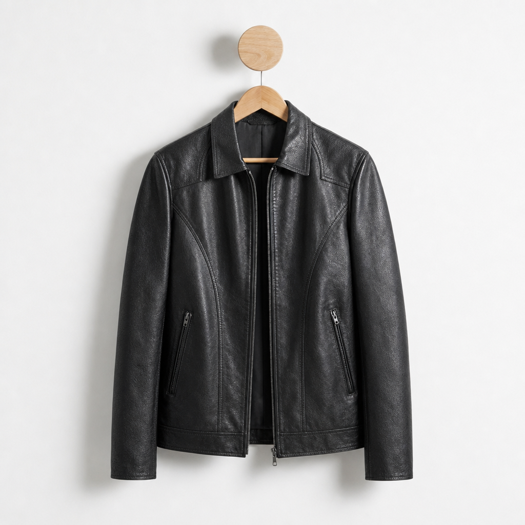 Serifos Classic Leather Jacket in Black