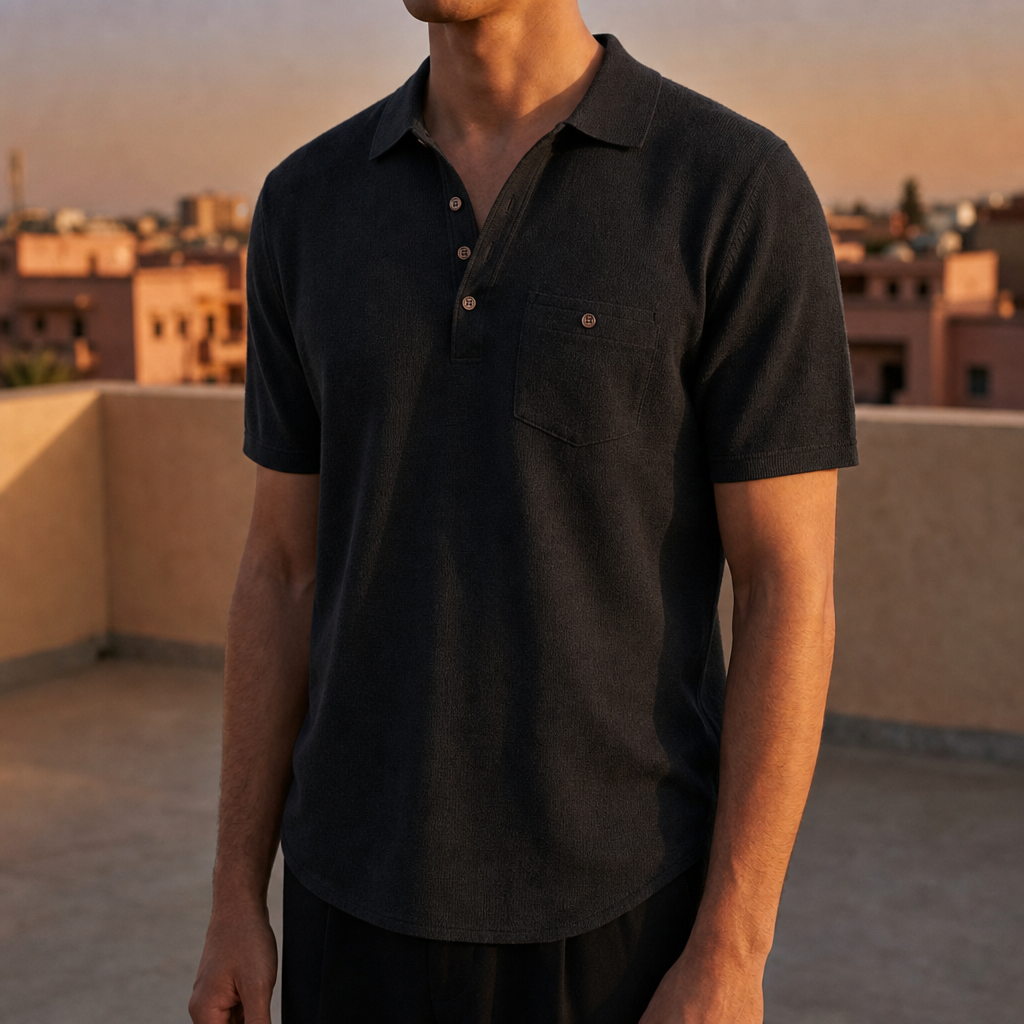 Guimaraes Linen Polo Shirt in Black