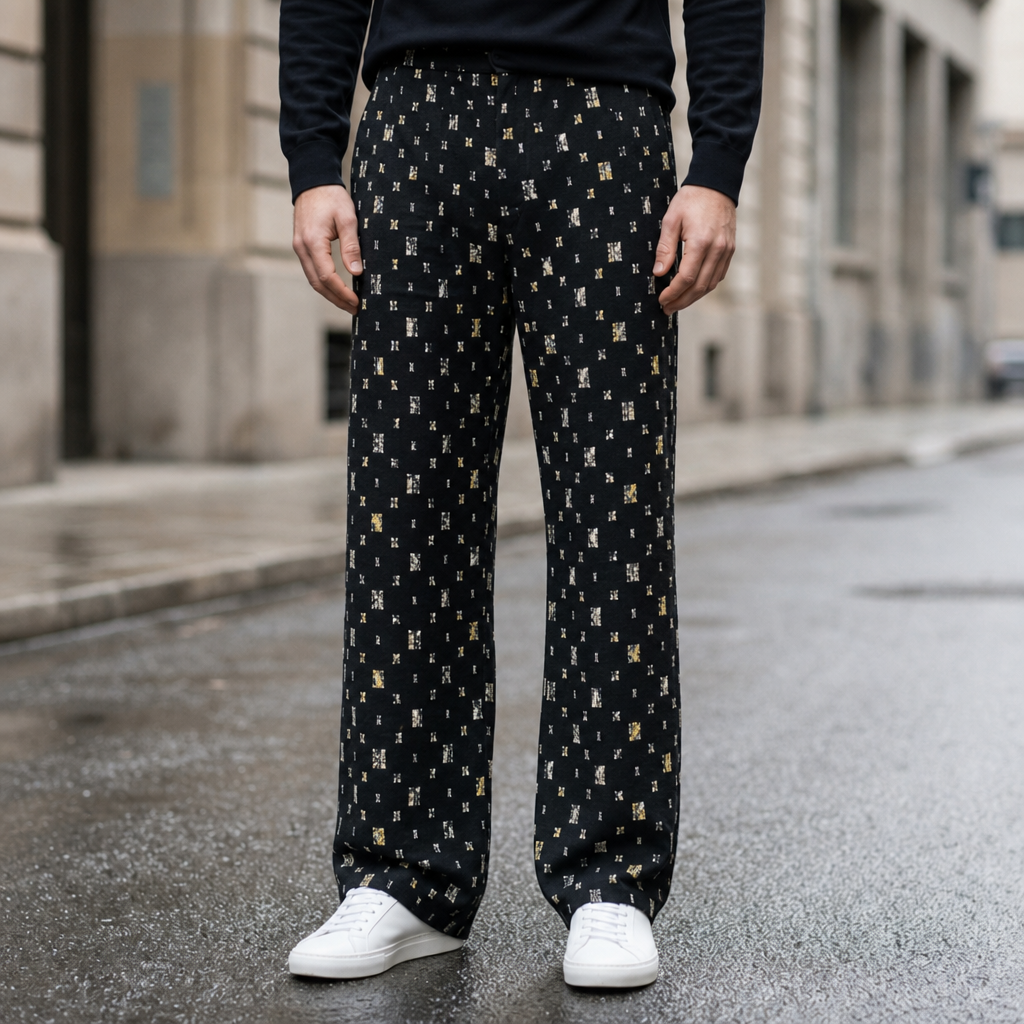 Chania Printed Straight Pants in Black