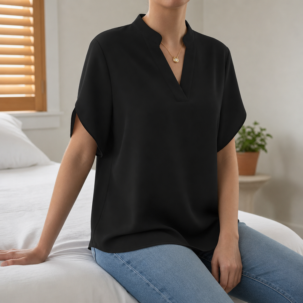 Milos V-Neck Chiffon Blouse in Black