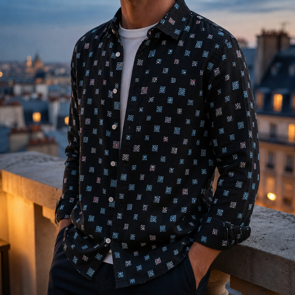 Sorrento Mosaic Print Shirt in Black